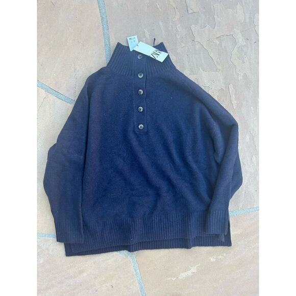 ZARA Long Sleeve Button Front Oversized Sweater Navy Size L NWT - Picture 1 of 2